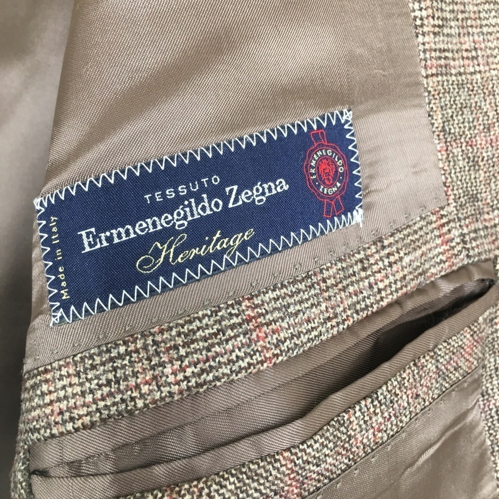 Ermenegildo Zegna Tweed Wool 3-Button Blazer Tan Men’s Size 50 Sports Coat - Picture 6 of 14